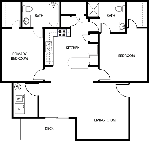 Floor plan for 2 beds, 2 baths, 1065 sqft